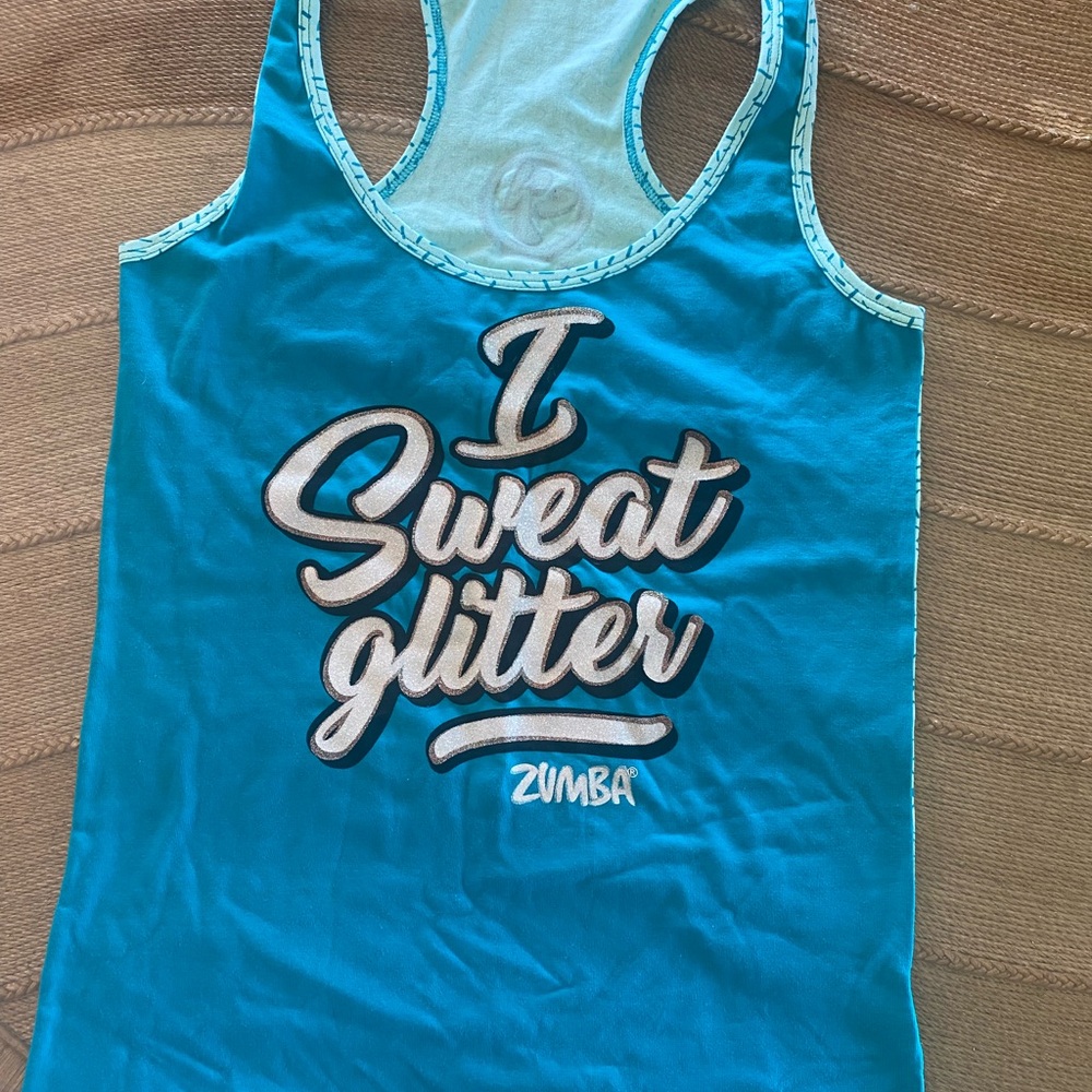 Zumba Fitness Teal Racerback Tank with 'I Sweat Glitter' Graphic